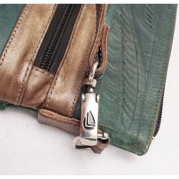 Leaders in Leather Skinny Crossbody Shoulder Bag Tote Cutout Tooled Leather - Picture 5 of 11